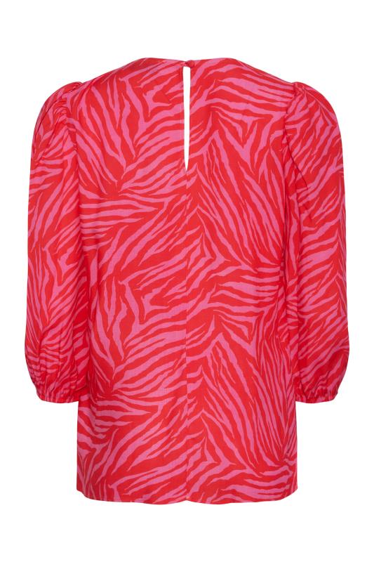 Tall Women's LTS Bright Pink Zebra Print Puff Sleeve Top | Long Tall Sally 8