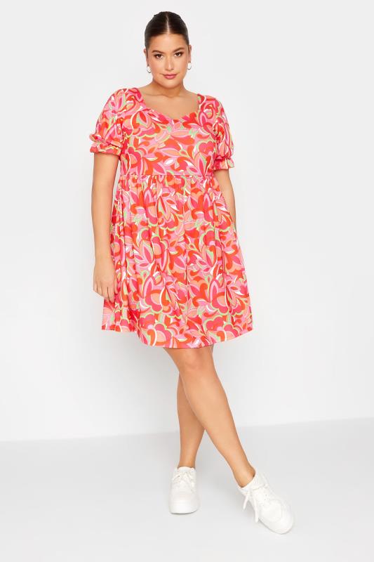 LIMITED COLLECTION Plus Size Red Abstract Print Smock Dress | Yours Clothing 1