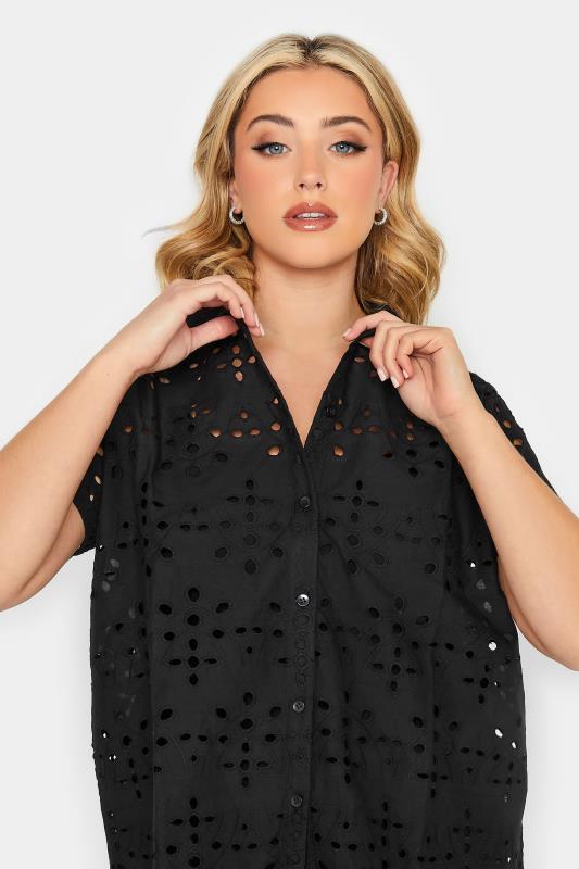 YOURS PETITE Plus Size Black Broderie Anglaise Short Sleeve Shirt | Yours Clothing 4