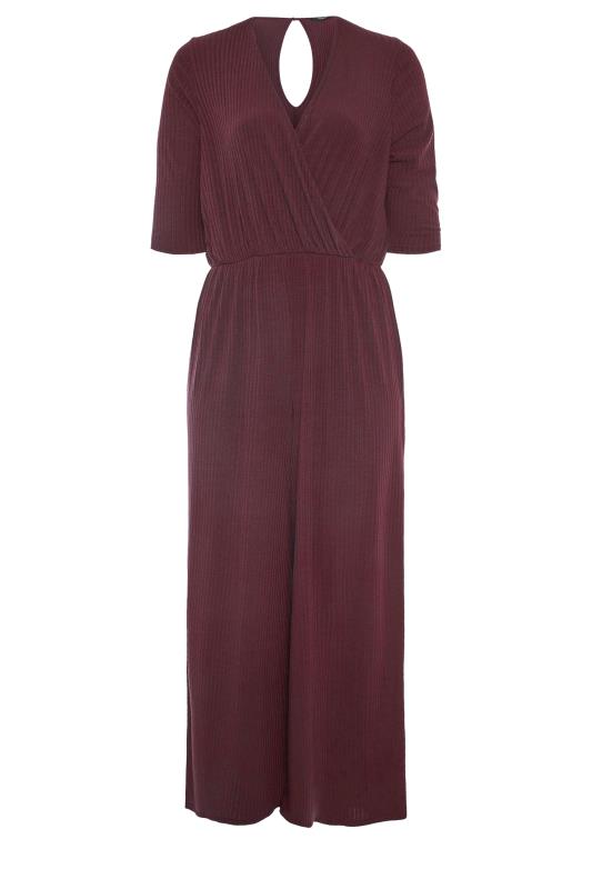 LIMITED COLLECTION Curve Plum Purple Ribbed Wrap Jumpsuit_F.jpg
