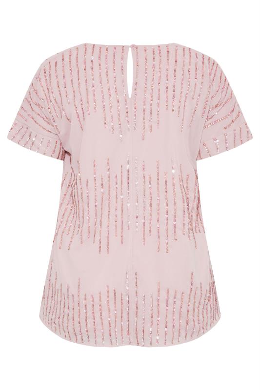 LUXE Curve Pink Sequin Hand Embellished Top 7