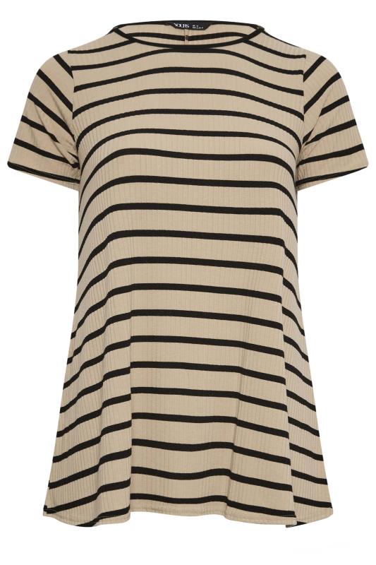 YOURS Plus Size Natural Brown Stripe Ribbed Swing T-Shirt | Yours Clothing 5