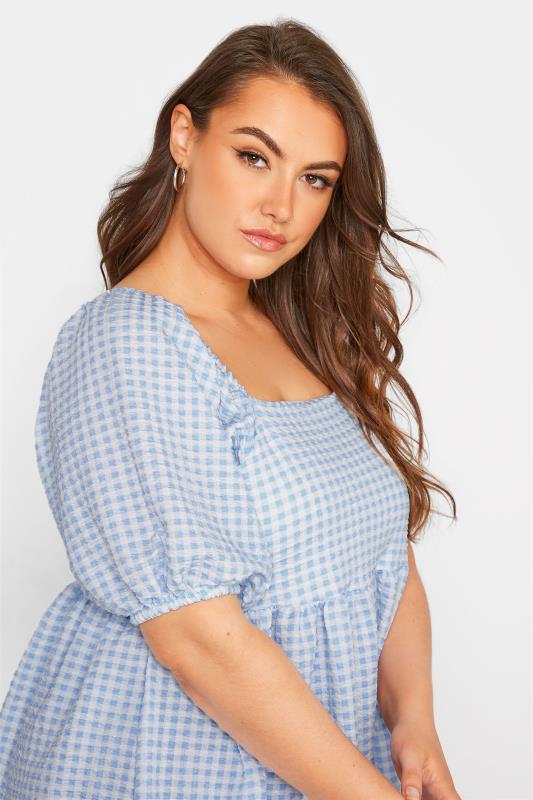 LIMITED COLLECTION Curve Light Blue Gingham Milkmaid Top_D.jpg