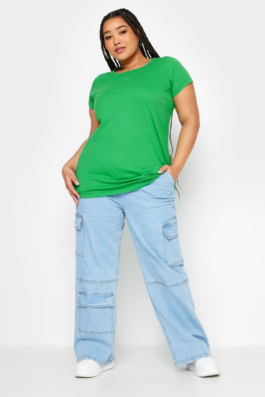 YOURS Plus Size Green Cotton Blend T-Shirt | Yours Clothing 2