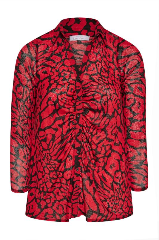 YOURS LONDON Red Animal Print Ruched Front Blouse_F.jpg