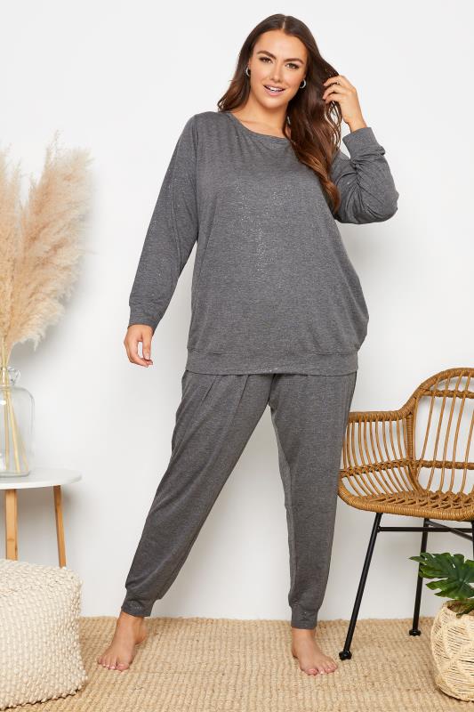  Grande Taille Grey Glitter Soft Touch Lounge Set