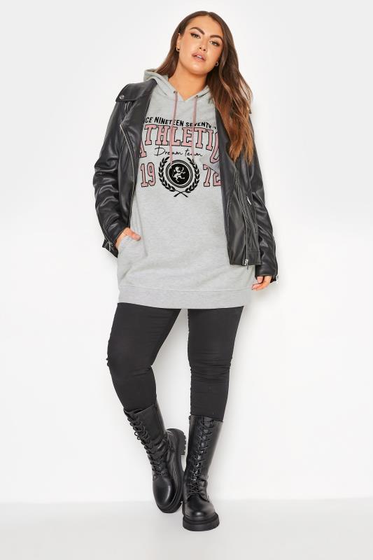 Plus Size Grey Marl Varsity Slogan Soft Touch Hoodie | Yours Clothing 2