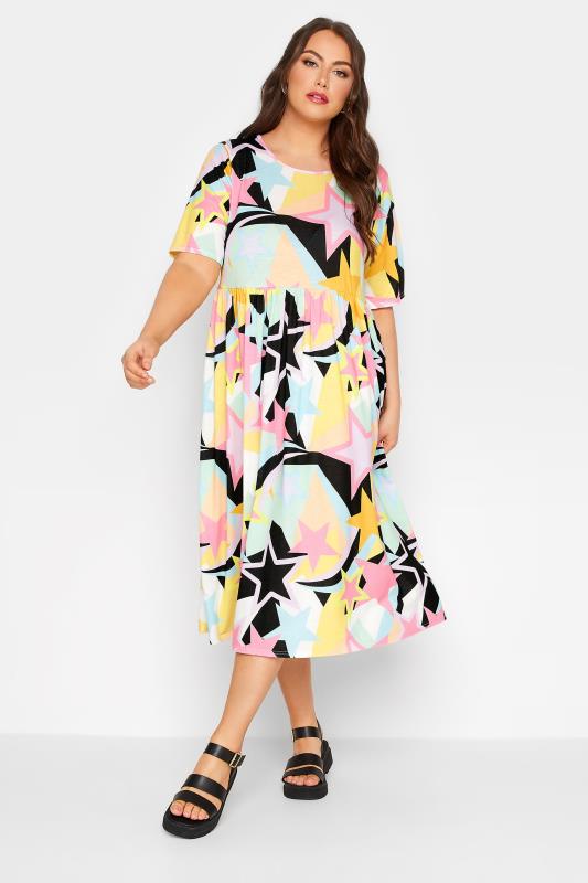 Plus Size LIMITED COLLECTION Black & Pink Star Print Midaxi Smock Dress | Yours Clothing 2