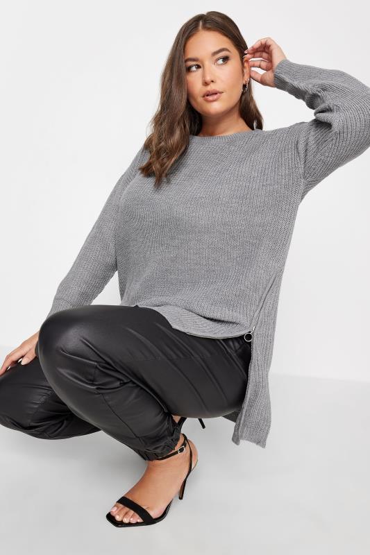YOURS Plus Size Grey Side Zip Knitted Jumper | Yours Clothing 4