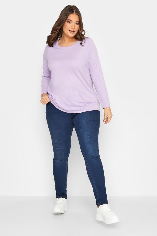 YOURS Curve Lilac Purple Long Sleeve T-Shirt - Petite | Yours Clothing
