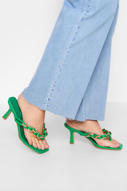 Green Square Toe Post Chain Mules In Standard D Fit 1
