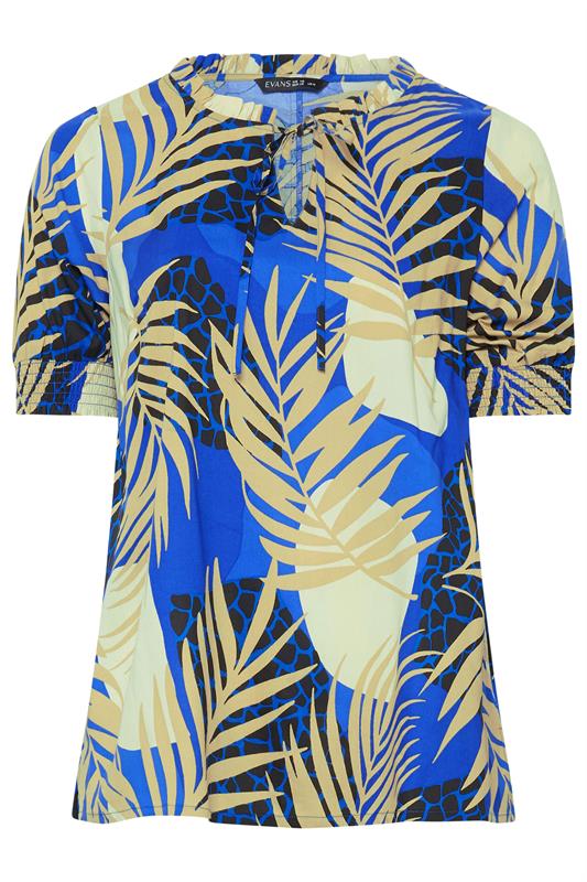EVANS Plus Size Blue Abstract Tie Neck Blouse | Evans 5