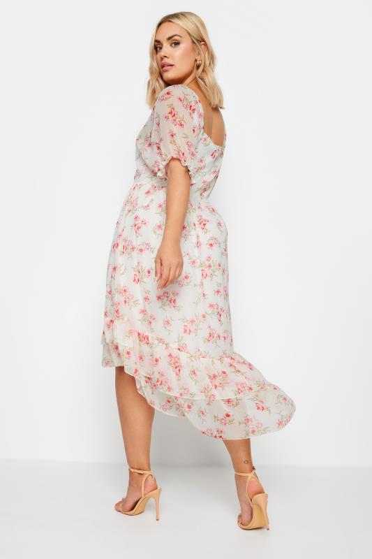 LIMITED COLLECTION Plus Size White Floral Print Dipped Hem Midi Dress | Yours Clothing 5