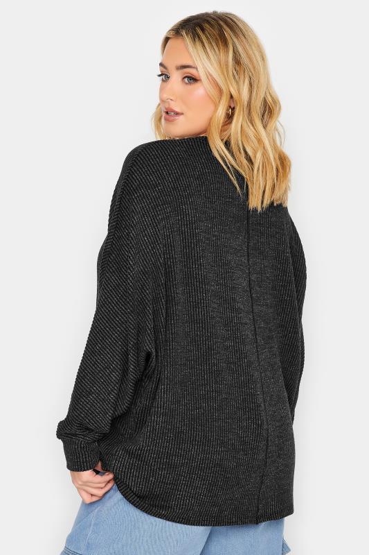 Plus Size Charcoal Grey Ribbed Soft Touch Top | Yours Clothing 3