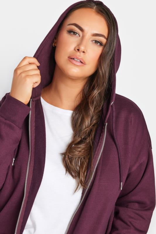 YOURS Plus Size Burgundy Red Longline Zip Hoodie | Yours Clothing 4