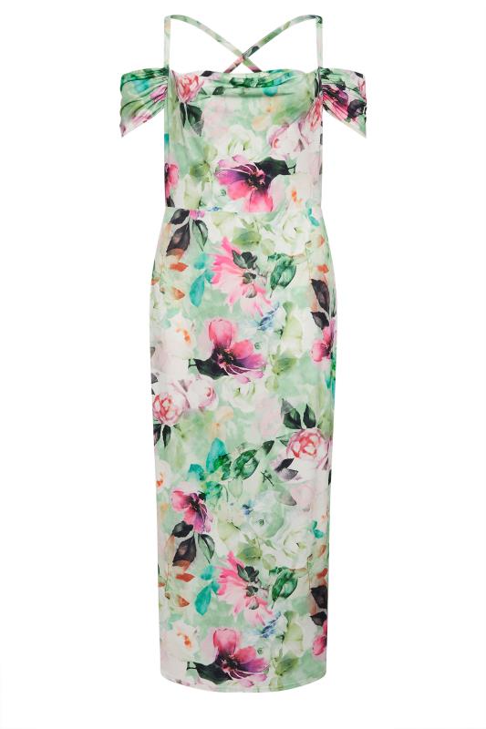 YOURS LONDON Curve Green Floral Print Cold Shoulder Dress | Yours Clothing 5