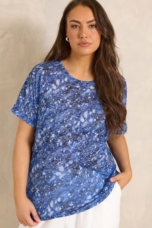  EVANS top met blauwe print en burnout-stijl