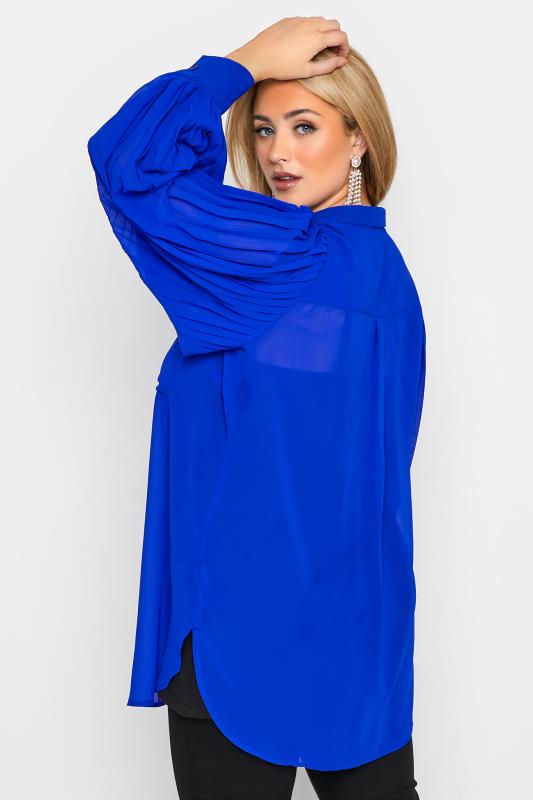 YOURS LONDON Plus Size Cobalt Blue Pleat Sleeve Mesh Shirt | Yours Clothing 3