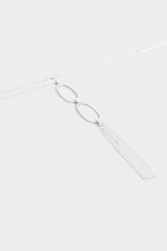 Silver Tone Oval Tassel Pendant Long Necklace 3
