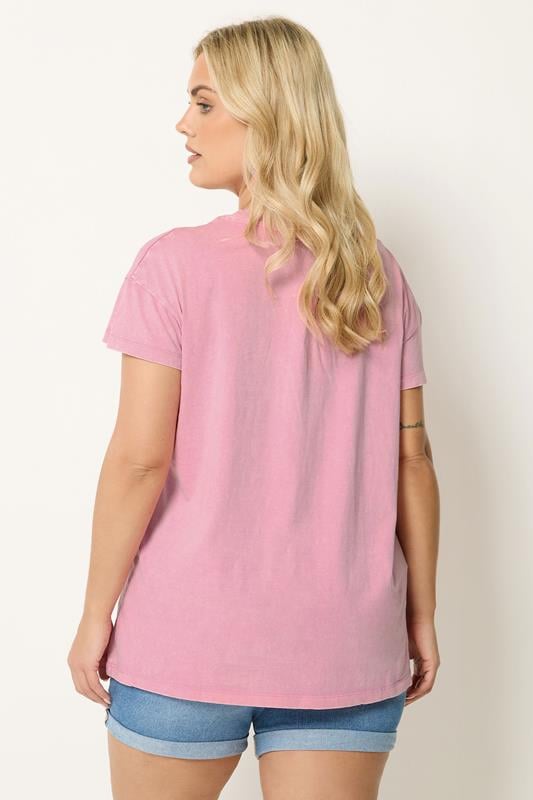 YOURS Plus Size Pink Acid Wash 'Raspberry Summer' T-Shirt | Yours Clothing 2