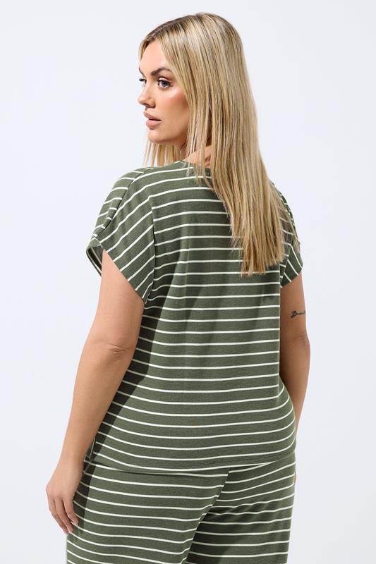 LIMITED COLLECTION Plus Size Khaki Green Stripe Tee | Yours Clothing 2
