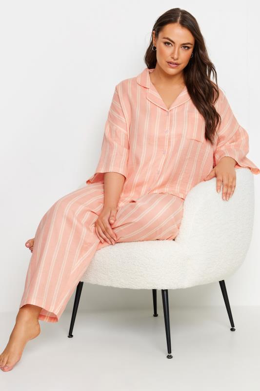 Plus Size  YOURS Curve Orange Stripe Print Pyjama Set