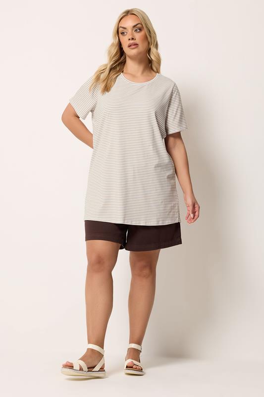 YOURS Plus Size Natural Brown Stripe Swing T-Shirt | Yours Clothing 2