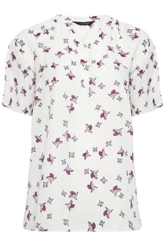 YOURS Plus Size White Bird Print V-Neck Blouse | Yours Clothing 5
