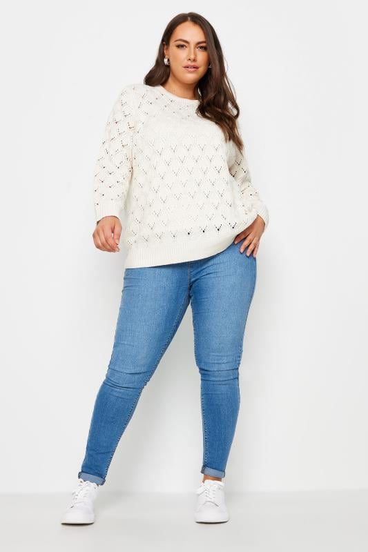 YOURS Plus Size Ivory White Pointelle Jumper | Yours Clothing  3