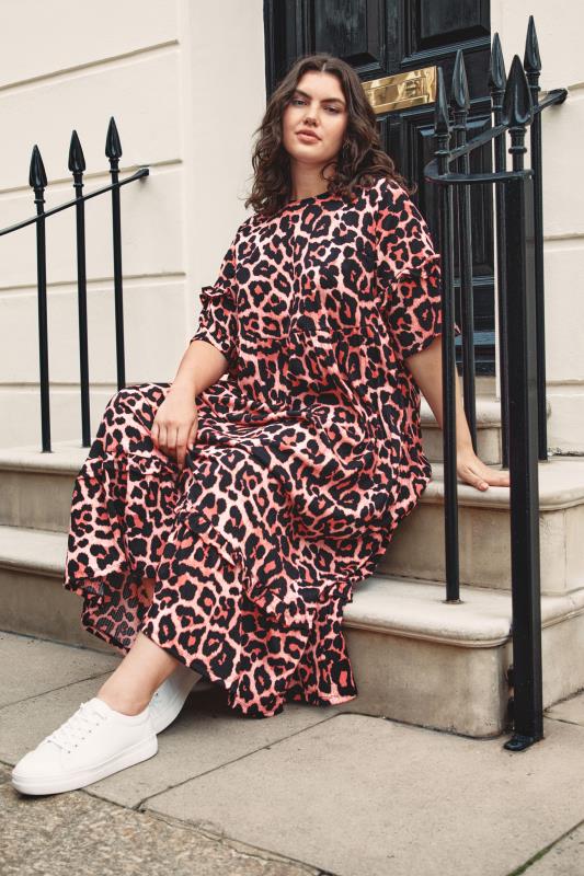 LIMITED COLLECTION Curve Pink Leopard Print Smock Maxi Dress 6