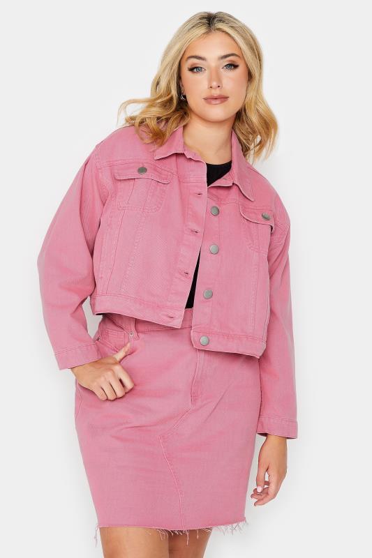 YOURS Plus Size Pink Cropped Denim Jacket | Yours Clothing 1