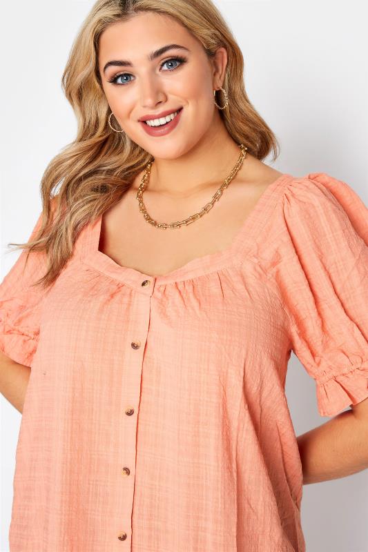 LIMITED COLLECTION Curve Coral Orange Puff Sleeve Tunic 4