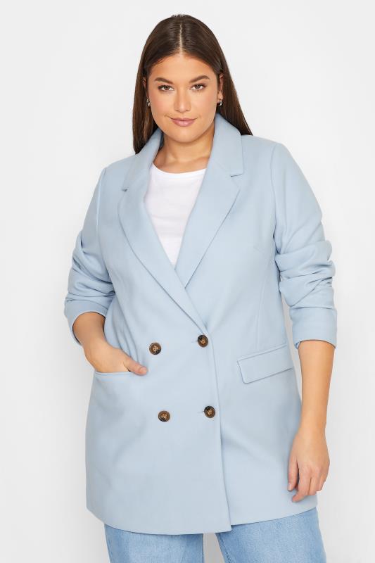 LTS Tall Women's Light Blue Double Breasted Brushed Jacket | Long Tall Sally 4