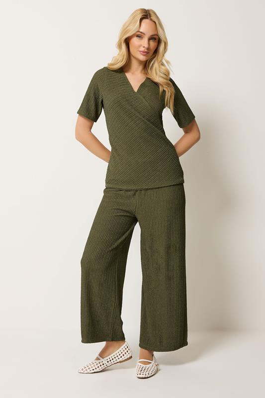 M&Co Khaki Green Textured Top and Trousers Set | M&Co 1