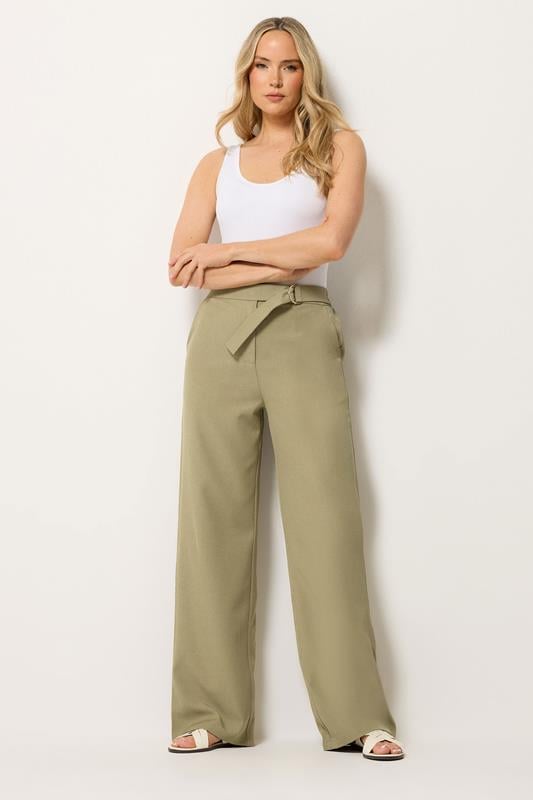  LTS Tall Sage Green Tab Detail Wide Leg Trousers