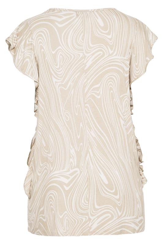 Plus Size Cream Marble Frill Sleeve Top | Yours Clothing 7