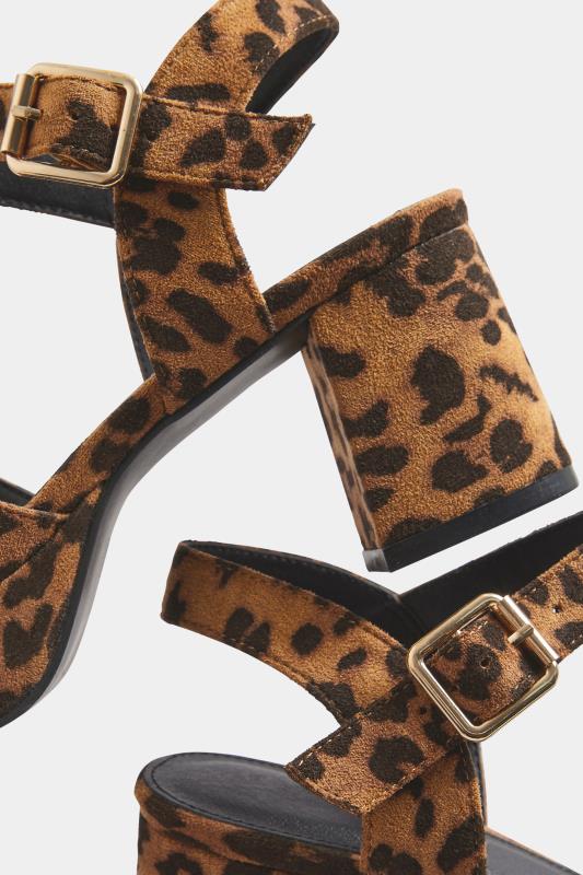 Brown Leopard Print Cross Over Strap Glitter Heels In Extra Wide EEE Fit | Yours Clothing 5