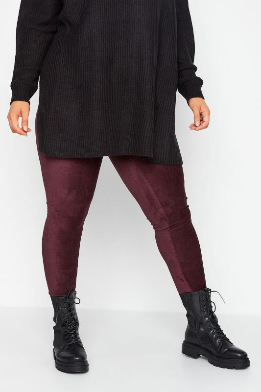 Plus Size Burgundy Red Cord Leggings | Yours Clothing 1