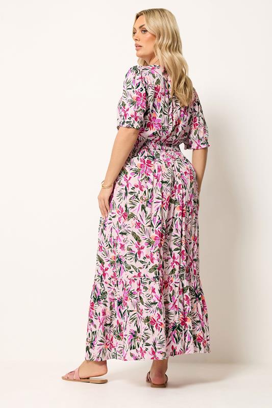 YOURS Plus Pink Tropical Shirred Neck Maxi Dress | Yours Clothing 2