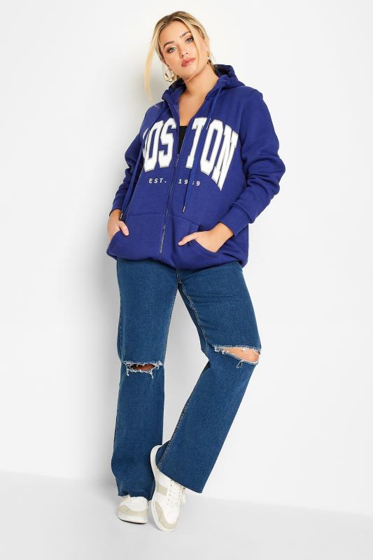 Plus Size Cobalt Blue 'Boston' Graphic Print Zip Hoodie | Yours Clothing 2
