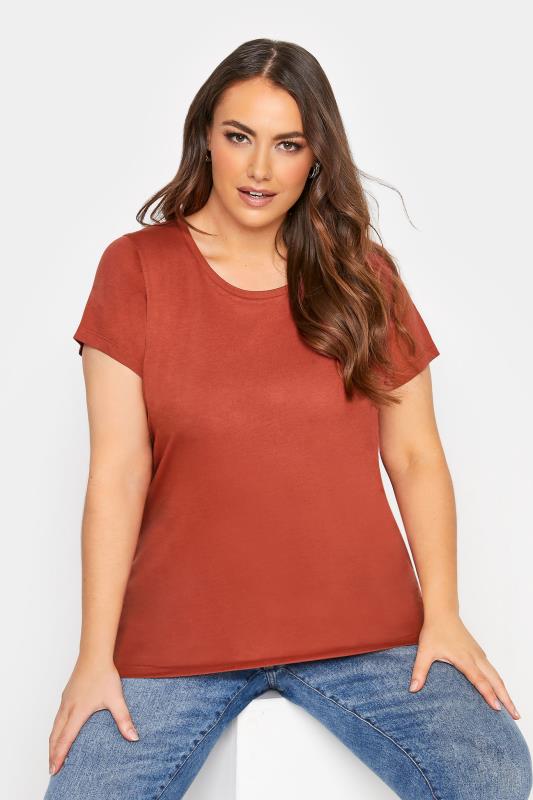 Plus Size  Curve Rust Orange Short Sleeve Basic T-Shirt