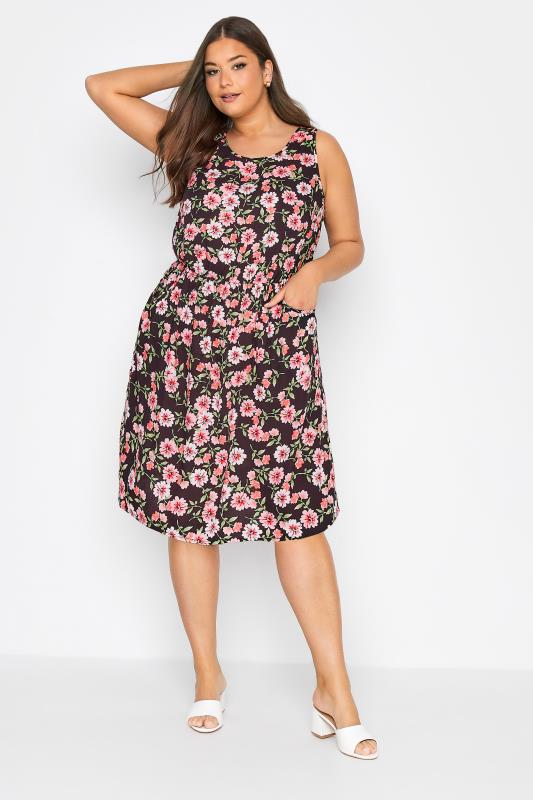Curve Black Floral Sleeveless Midi Dress | Yours Clothing 2