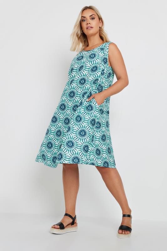 YOURS Plus Size Blue Abstract Print Pocket Swing Dress | Yours Clothing 2