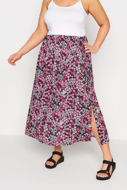  dla puszystych LIMITED COLLECTION Curve Pink Floral Midaxi Skirt