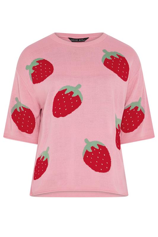 LIMITED COLLECTION Plus Size Pink Strawberry knitted Boxy Top | Yours Clothing 5