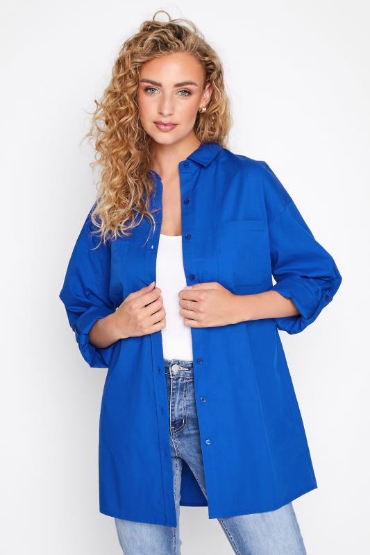 LTS Tall Cobalt Blue Oversized Cotton Shirt 1