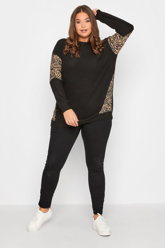 Plus Size Black Animal Print Sleeve Soft Touch Sweatshirt | Yours Clothing 2