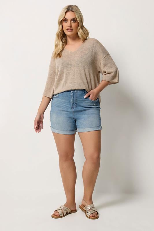 YOURS Plus Size Blue Denim Boyfriend Shorts | Yours Clothing 1