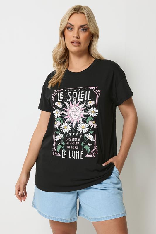  YOURS camiseta negra con estampado gráfico «Le Soleil»