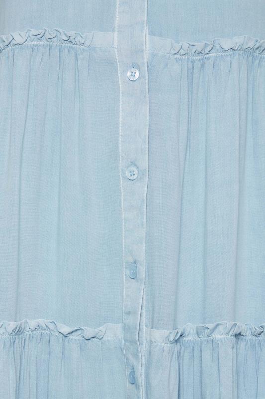YOURS Curve Plus Size Blue Acid Wash Tiered Chambray Denim Shirt Dress | Yours Clothing  5